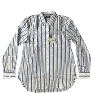 UNTUCKit Pinot Perse Long Sleeve Button Up White with Blue Stripes Sz 16